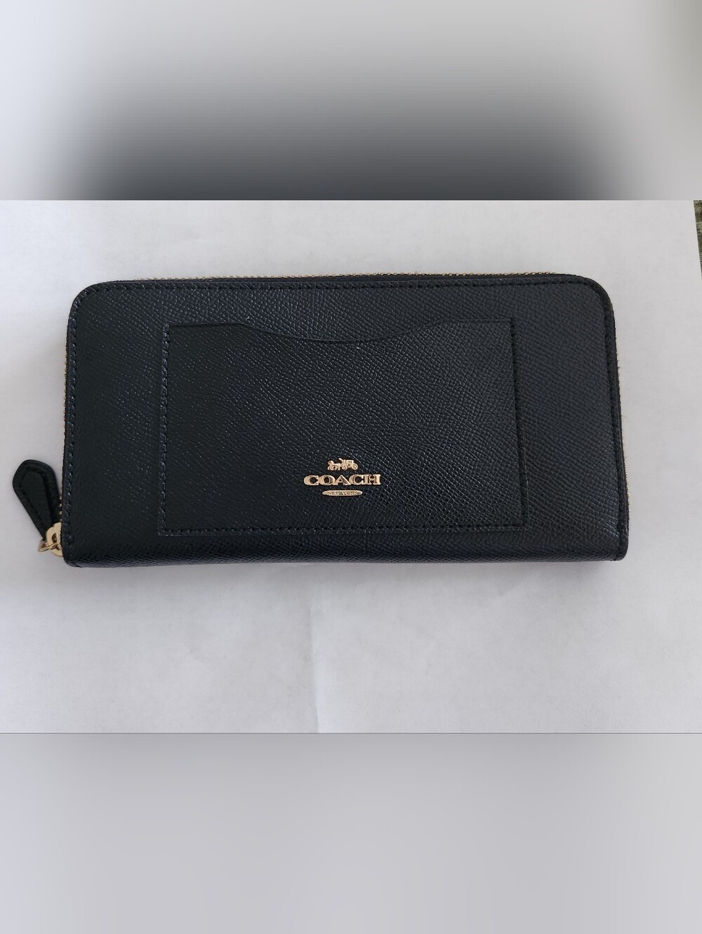 Coach Black Leather Zip Wallet with Gold Logo
